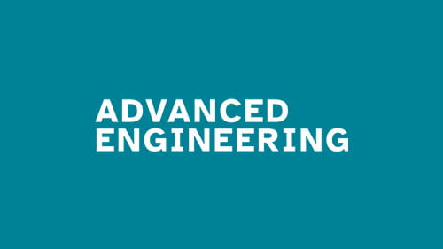 Logo for the Advanced Engineering event in bold white text on a teal background.