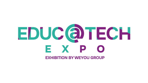 Logo for Educatech Expo 2024, an exhibition by Weyou Group, marked with a purple marker indicating the Europe region.