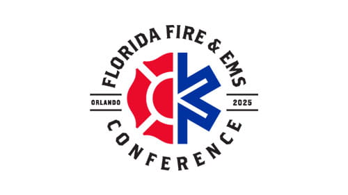 Logo of the Florida Fire & EMS Conference 2025, featuring a fire and EMS symbol.