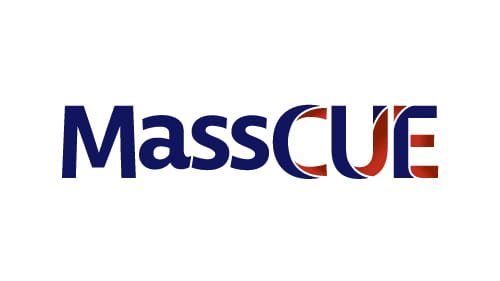 MassCUE event logo with bold text emphasizing technology in education.