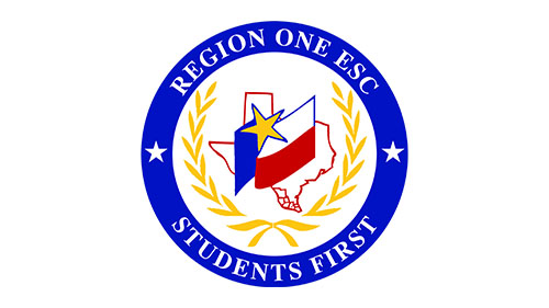 Logo of Region One ESC with Texas state outline, promoting students first.