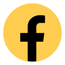 Facebook logo in black on yellow background