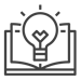 An open book with a glowing lightbulb in the center, symbolizing education and knowledge.