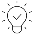 Outline of a lightbulb with a checkmark inside.