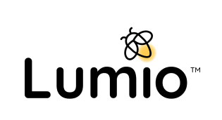 Logo of Lumio with a graphic of a stylized, abstract firefly above the brand name, symbolizing interactive and dynamic learning.