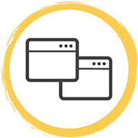 A graphic of a circle with two browser tabs displayed.